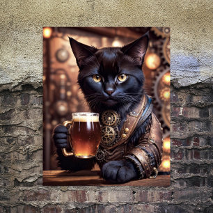 Decoupage - Steampunk cat drinking beer -  Tissue Paper