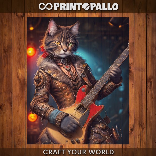 Decoupage - Steampunk cat playing guitar Wrapping Paper Sheet (Creator Uploaded)