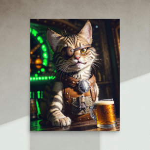 Decoupage - Steampunk cat with beer -  Tissue Paper