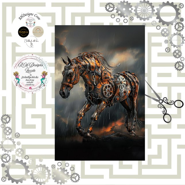 Decoupage Steampunk Copper Steed Majestic Horse Tissue Paper (Creator Uploaded)