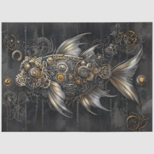 Decoupage Steampunk Fish Silver Gold Metallic Tissue Paper