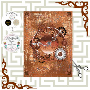 Decoupage Steampunk Gears Clock Face Tissue Paper