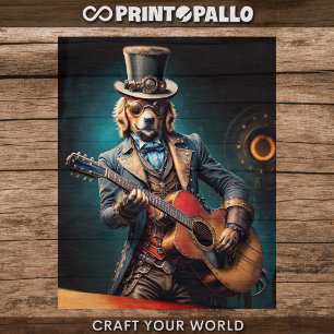 Decoupage - Steampunk Golden Retriever & guitar -  Tissue Paper