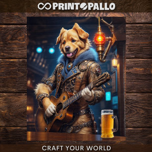 Decoupage - Steampunk Golden Retriever & guitar -  Tissue Paper