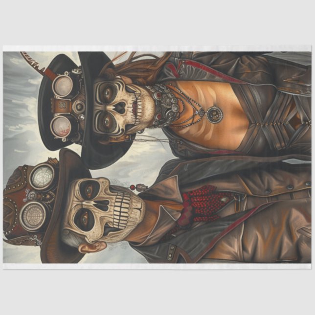 Decoupage Steampunk Gothic Love Skeleton Couple Tissue Paper (Front)