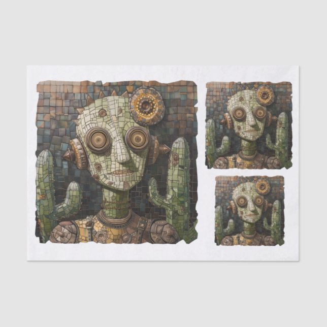 Decoupage Steampunk Green Alien Faux Mosaic 026 Tissue Paper (Front)