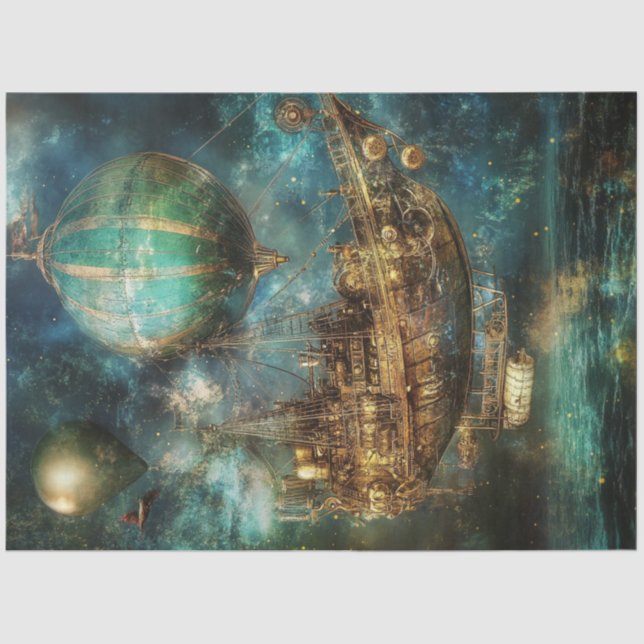 Decoupage Steampunk Hot Air Balloon Cosmic Sky  Tissue Paper (Front)