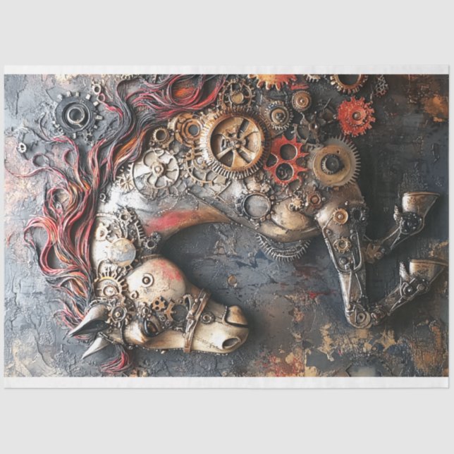 Decoupage Steampunk Iron Horse Gearheart  Tissue Paper (Front)
