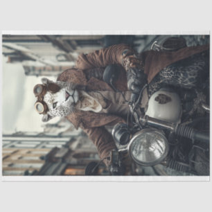 Decoupage Steampunk Leo Leopard Motorcycle Rider Tissue Paper