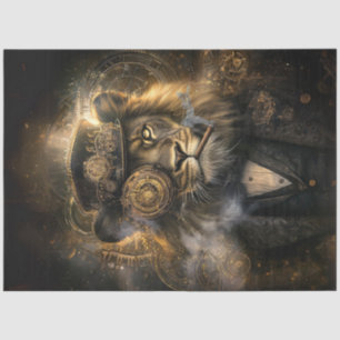 Decoupage Steampunk Lion Intricate Gears Cigar  Tissue Paper