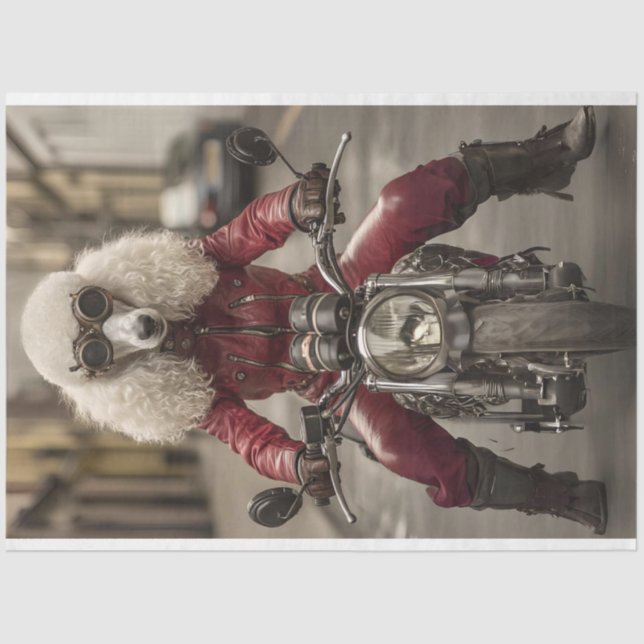 Decoupage Steampunk Motorcycle Riding Poodle Tissue Paper (Front)