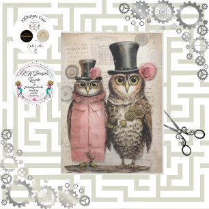 Decoupage Steampunk Mr. & Mrs Owl Scrapbooking  Tissue Paper