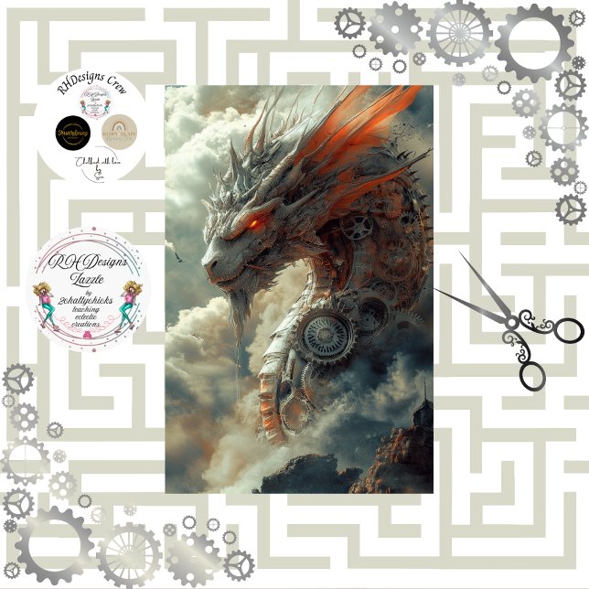 Decoupage Steampunk Mythical Creature Dragon  Tissue Paper (Creator Uploaded)