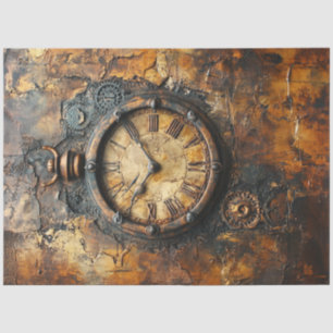 Decoupage Steampunk Patina Rusted Roman Clock  Tissue Paper