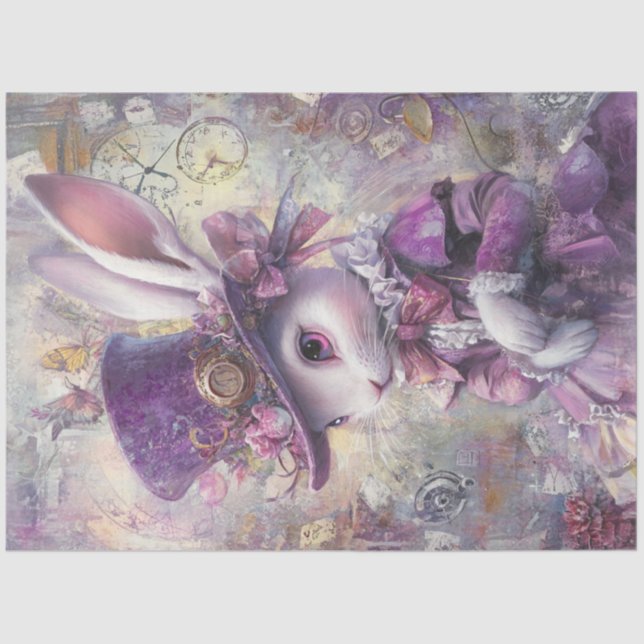 Decoupage Steampunk Rabbit Alice Wonderland Tissue Paper (Front)