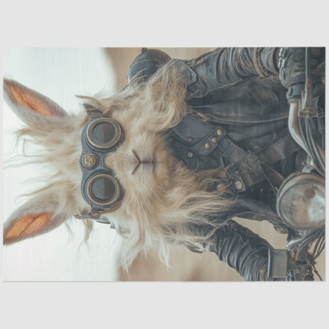 Decoupage Steampunk Rabbit Riding Motorcycle  Tissue Paper (Front)