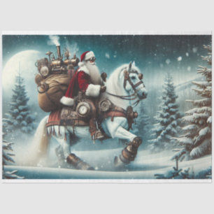 Decoupage Steampunk Santa Riding White Horse  Tissue Paper