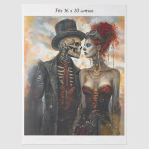 Decoupage Steampunk Skeleton Couple 16x20 Canvas Tissue Paper
