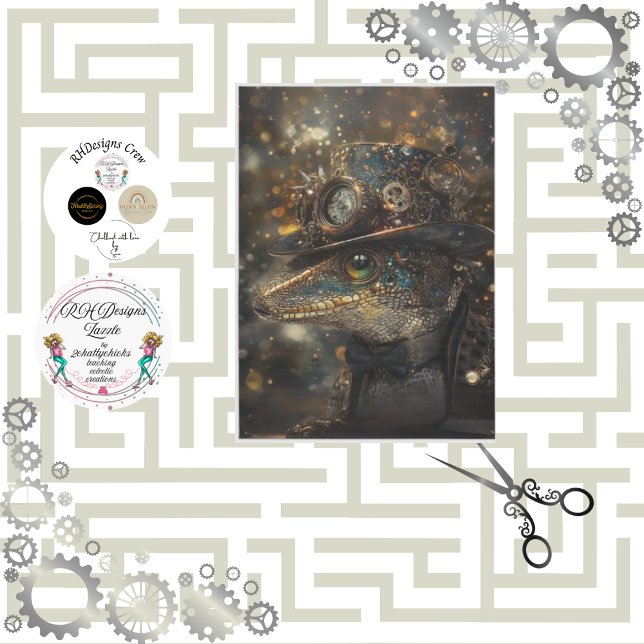 Decoupage Steampunk Sport Lizard Gold Green  Tissue Paper (Creator Uploaded)