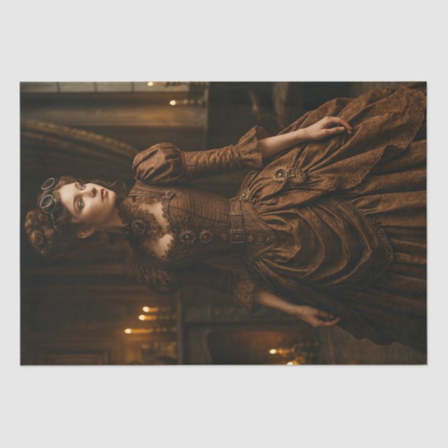 Decoupage Steampunk Victorian Lady in Brown Tissue Paper (Front)