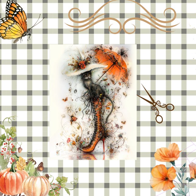Decoupage Stiletto Whimsy Fall Feline Flair  Tissue Paper (Creator Uploaded)