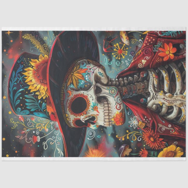 Decoupage Sugar Skulls Vibrant Coloured Mexican Ar Tissue Paper (Front)