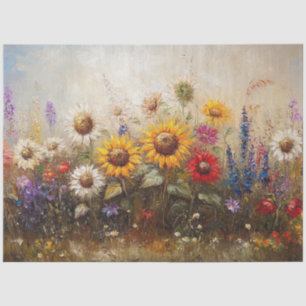 Decoupage Sunflower and Wildflower Garden in Oil  Tissue Paper