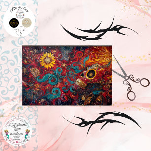 Decoupage Sunflower Gothic Skull Cosmic Art  Tissue Paper