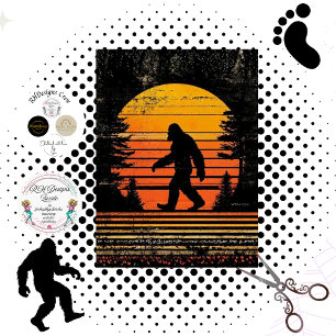 Decoupage Sunset Bigfoot Silhouette Walking  Tissue Paper