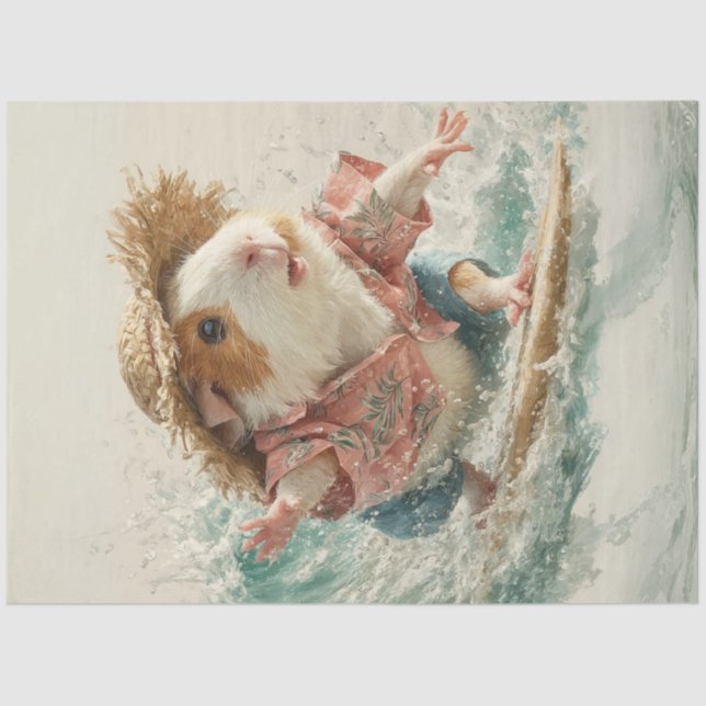 Decoupage Surging Guinea Pig Hawaiian Style  Tissue Paper (Front)