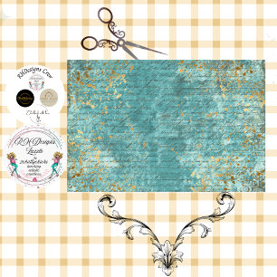 Decoupage Teal Gold Textured Faux Background Tissue Paper