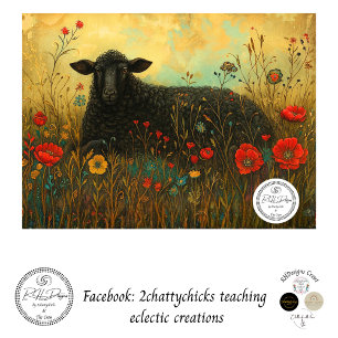 Decoupage Textured Botanical Black Sheep in Field  Tissue Paper