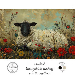 Decoupage Textured Botanical Sheep Artwork  Tissue Paper