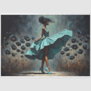 Decoupage Tissue Paper Aqua Blue Poppies Woman