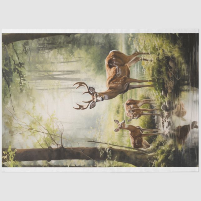 Decoupage Tissue Paper deer with baby in the woods (Front)