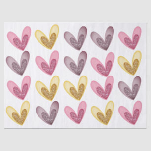Decoupage Tissue Paper - Hearts Pink, Lilac & Gold