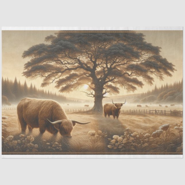 Decoupage Tissue Paper Highland Cattle Countryside (Front)