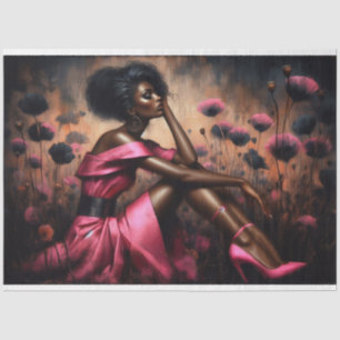 Decoupage Tissue Paper Hot Pink Poppies Woman