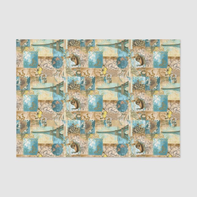 Decoupage Tissue Paper Vintage Blue Paris (Front)