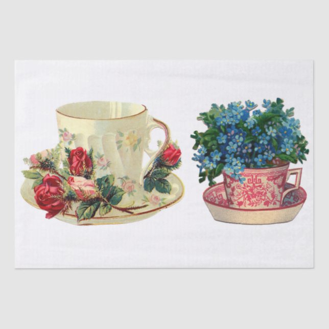 DECOUPAGE TISSUE PAPER : VINTAGE TEACUPS (Front)