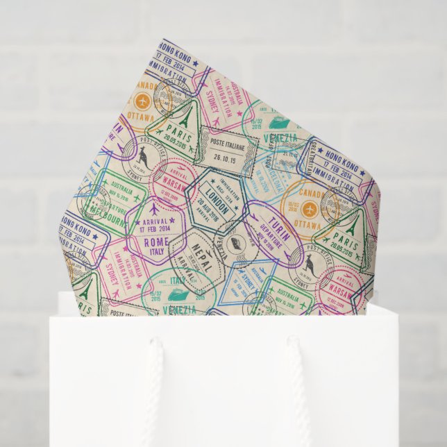 Decoupage Travel Stamps Birthday Party Tissue Paper (Gift Bag)