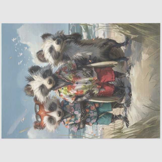 Decoupage Tropical Racoons Surf Squad  Tissue Paper (Front)