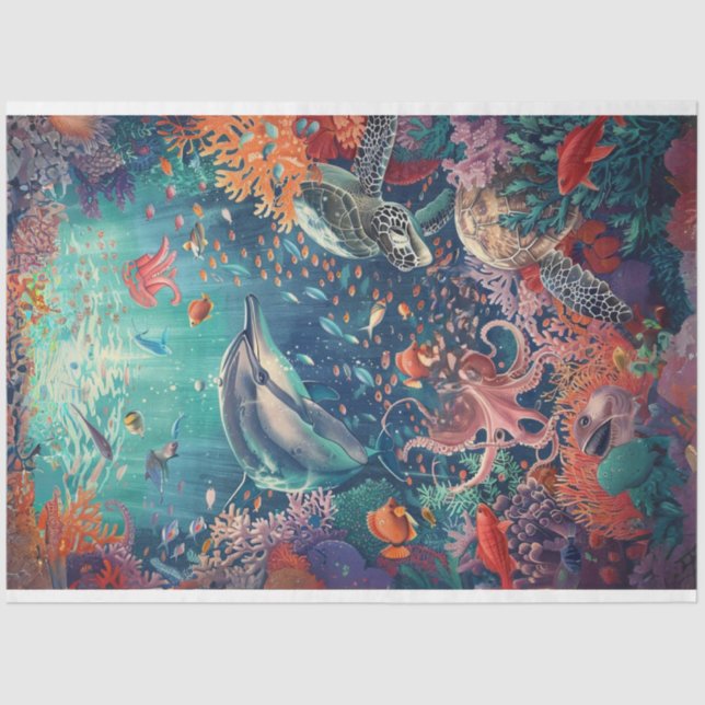 Decoupage Underwater Ocean Sealife Tissue Paper (Front)