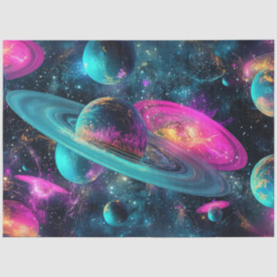 Decoupage Universe Cosmo Planets Blue Purple Pink  Tissue Paper