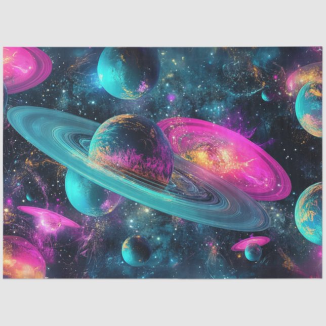 Decoupage Universe Cosmo Planets Blue Purple Pink  Tissue Paper (Front)