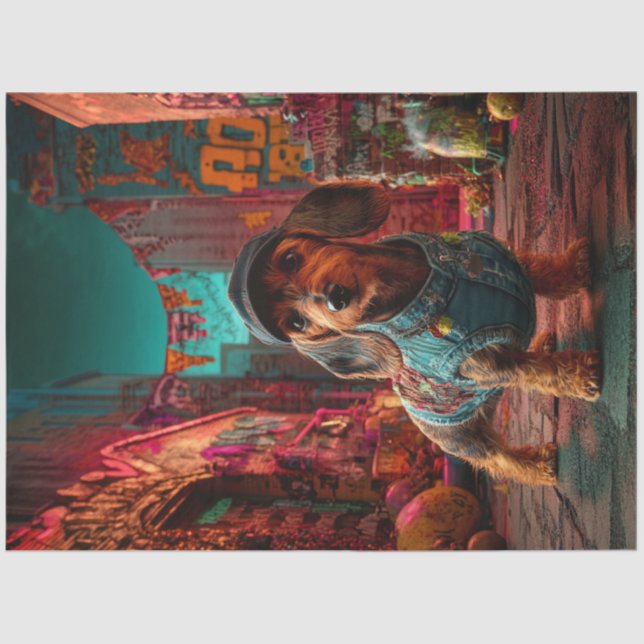 Decoupage Urban Dachshund In Stylish Streetwear  Tissue Paper (Front)