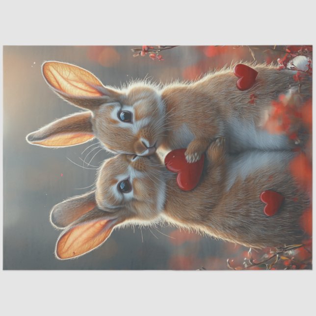 Decoupage Valentine Bunny Rabbits Kissing Tissue Paper (Front)