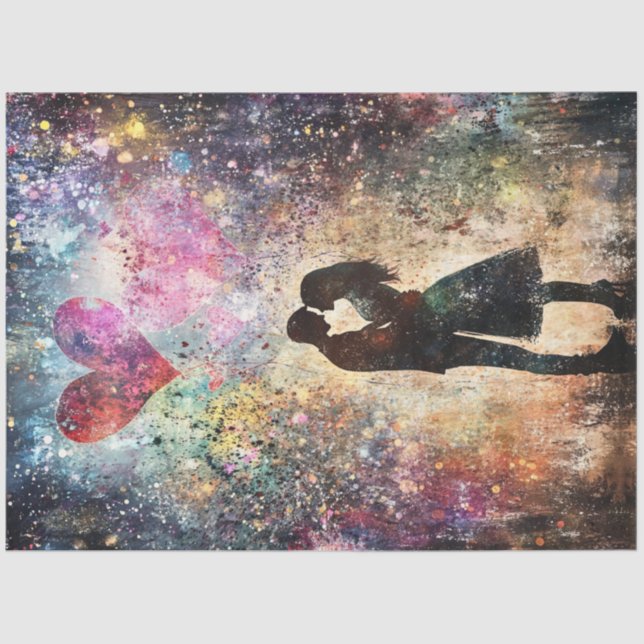 Decoupage Valentine Couple Sharing a Kiss  Tissue Paper (Front)