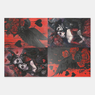 Decoupage Valentine Hearts and Gothic Couples Wrapping Paper Sheet
