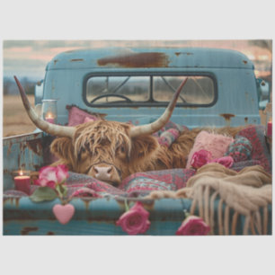 Decoupage Valentine Highland Cow Vintage Truck Tissue Paper